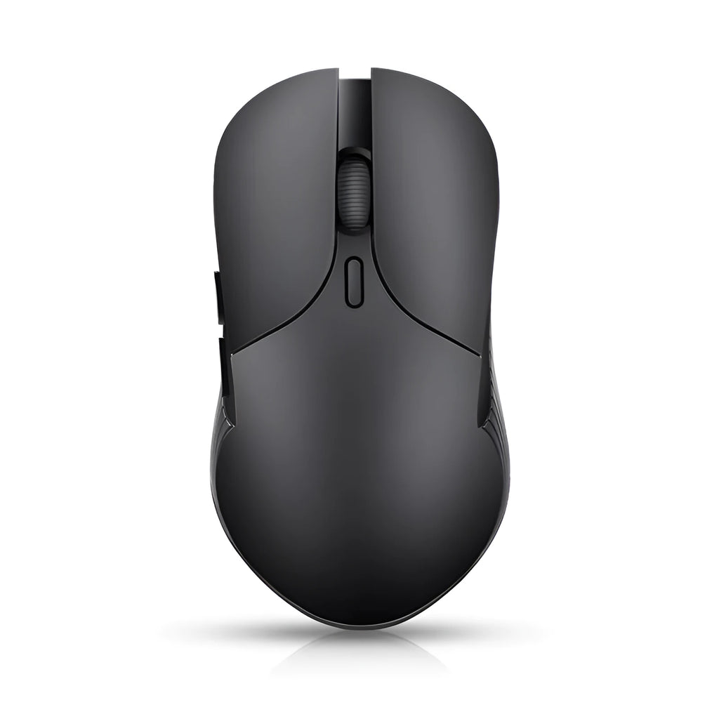 Blue A12 wireless voice translation mouse with USB receiver on a white desk.