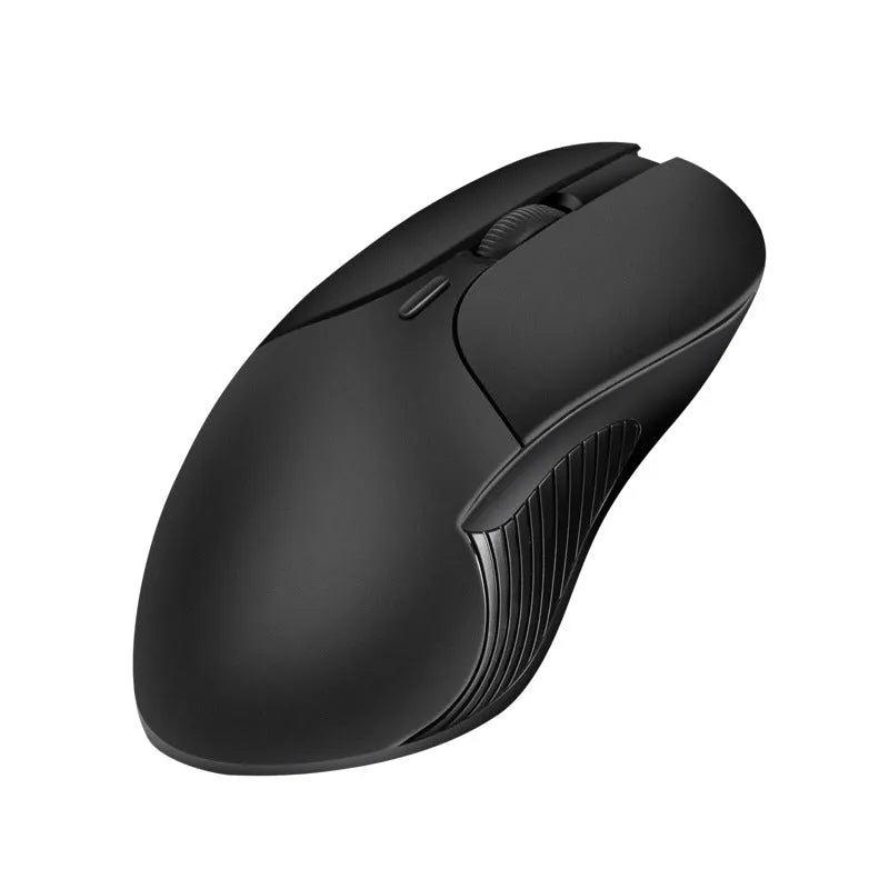 Blue A12 wireless voice translation mouse with USB receiver on a white desk.