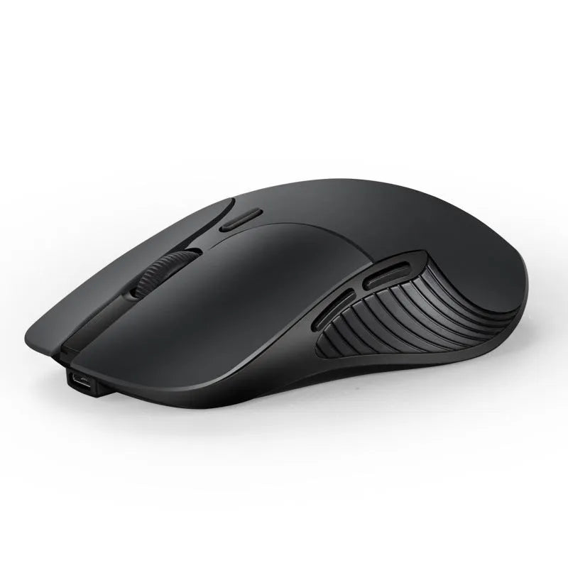Blue A12 wireless voice translation mouse with USB receiver on a white desk.