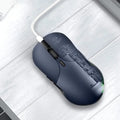 Blue A12 wireless voice translation mouse with USB receiver on a white desk.