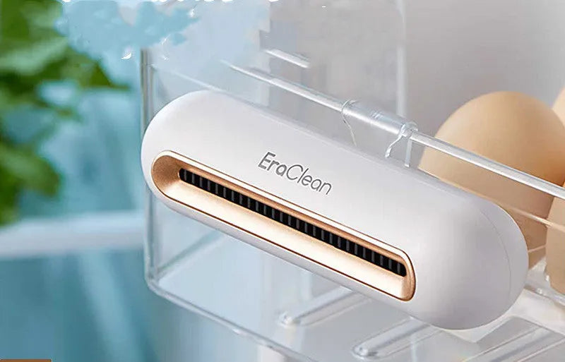 Rose gold coloured USB-powered refrigerator and car deodorant steriliser air purifier unit.