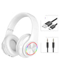 LED wireless Bluetooth headphones with 7-color breathing light and padded headband in black