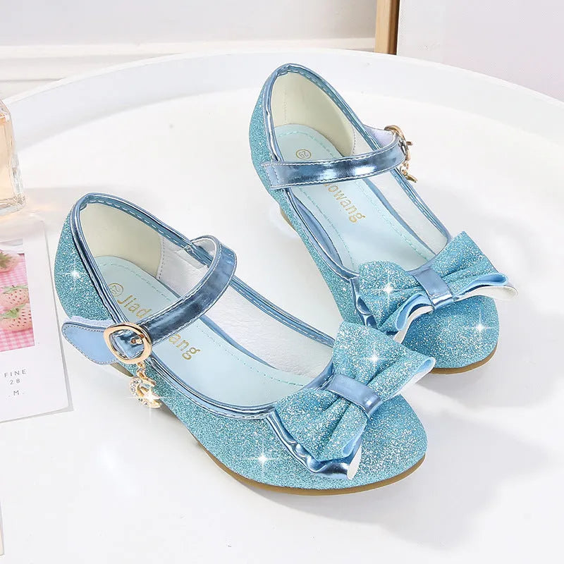 Girls crystal leather shoes with Velcro strap, purple synthetic leather upper