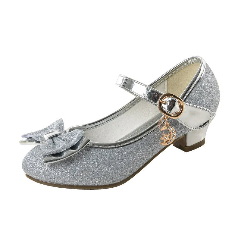 Girls crystal leather shoes with Velcro strap, purple synthetic leather upper