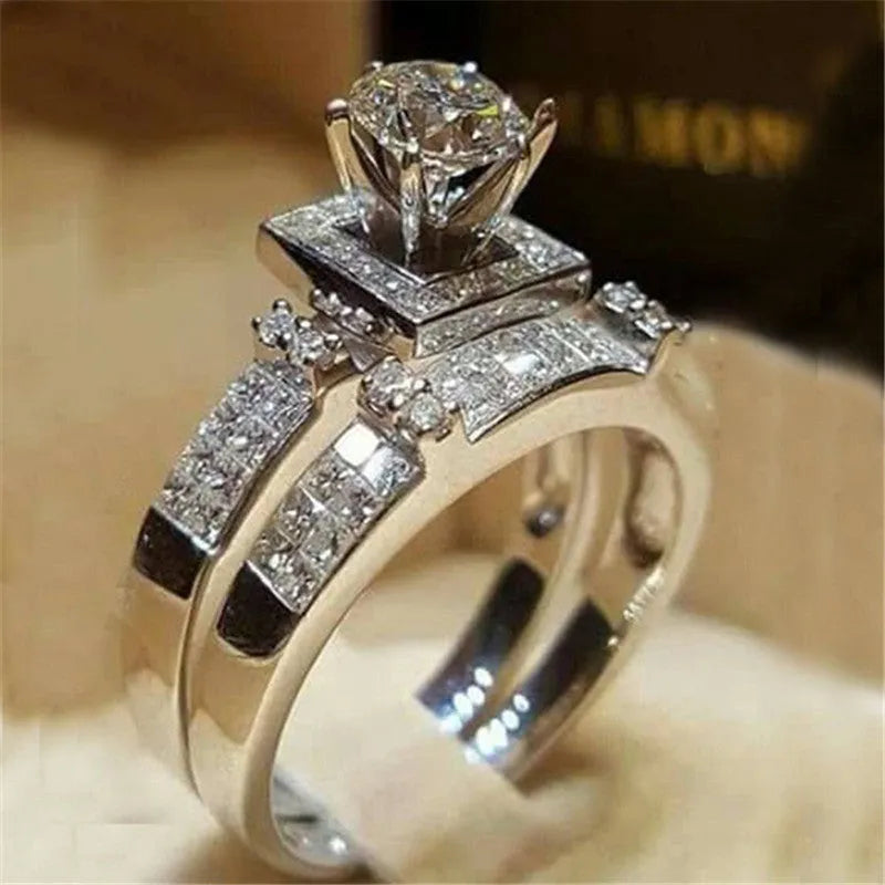 Alloy crown engagement ring with electroplating finish, style option A, size 7, on white background