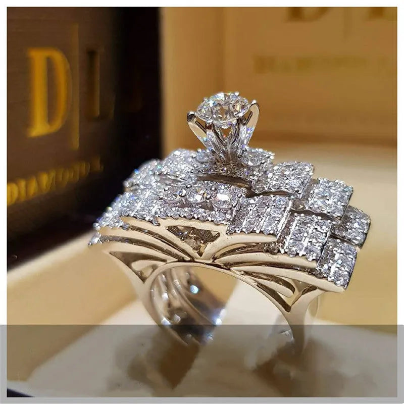 Alloy crown engagement ring with electroplating finish, style option A, size 7, on white background