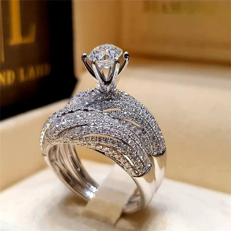 Alloy crown engagement ring with electroplating finish, style option A, size 7, on white background