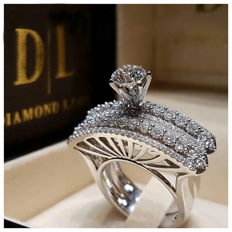 Alloy crown engagement ring with electroplating finish, style option A, size 7, on white background