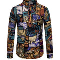 Plus size men's long sleeve floral printed shirt with stand-up collar in extra wide fit, multiple colours available
