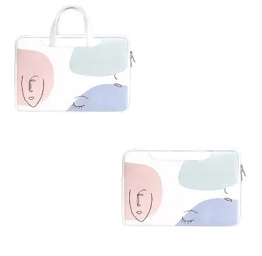 Blue waterproof PU leather laptop bag with soft handle and zipper, sized for a 15.6 inch device.