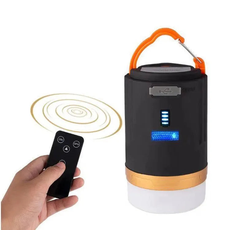 Black remote control emergency LED camping light for outdoor use.