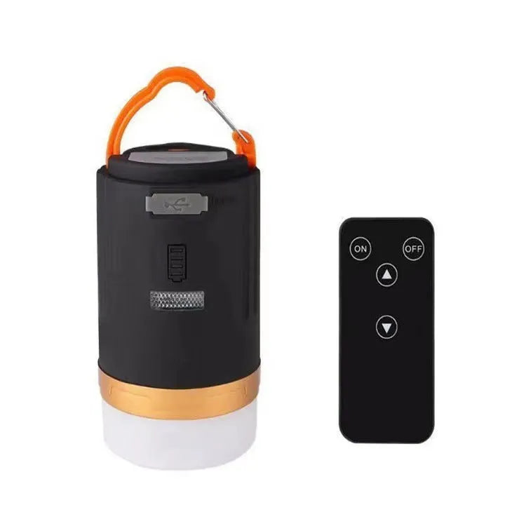 Black remote control emergency LED camping light for outdoor use.