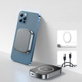 Blue MagSafe-compatible magnetic wireless power bank with 10000mAh capacity next to an iPhone.