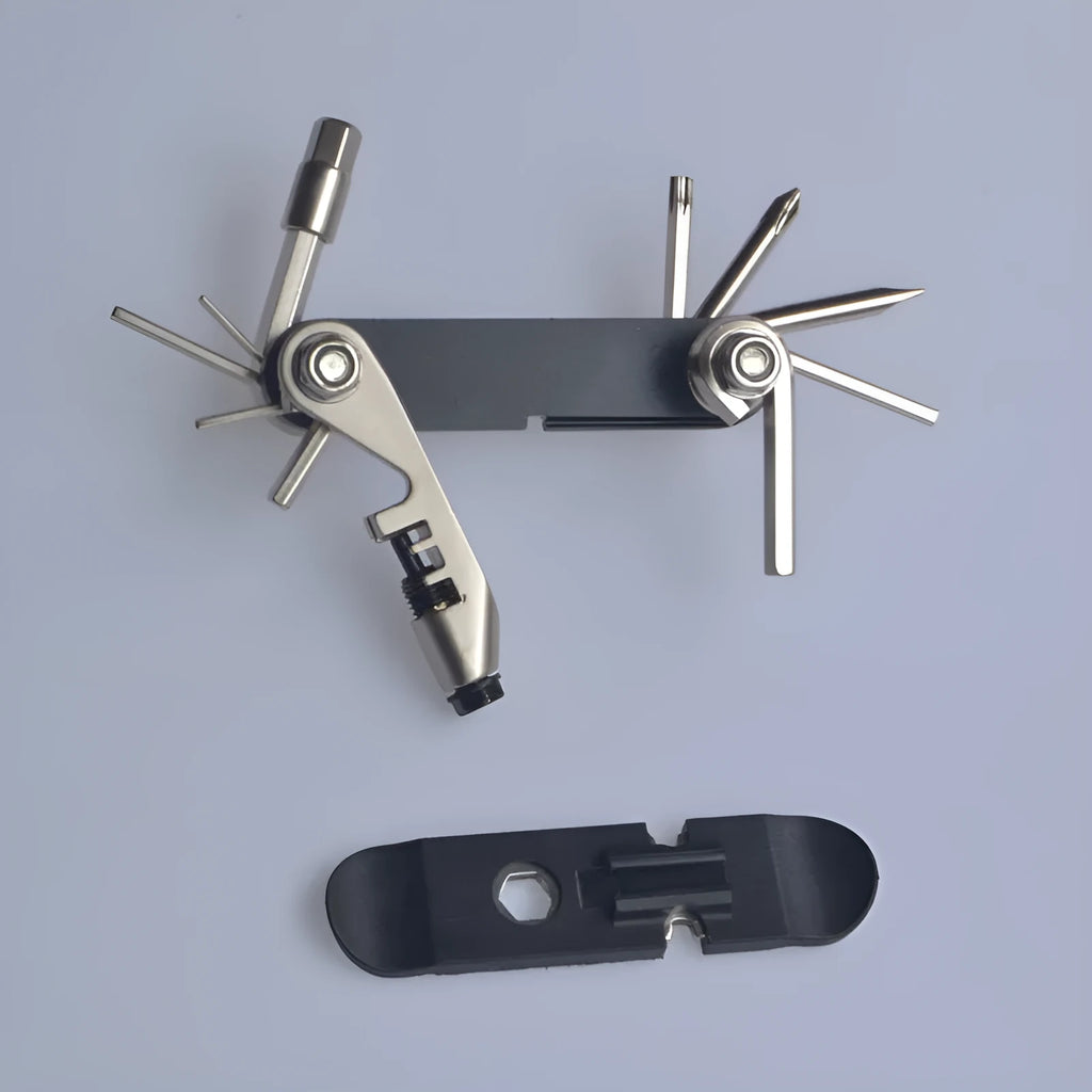 Chrome vanadium steel bicycle combination repair tool in black, red, yellow, and blue colour options