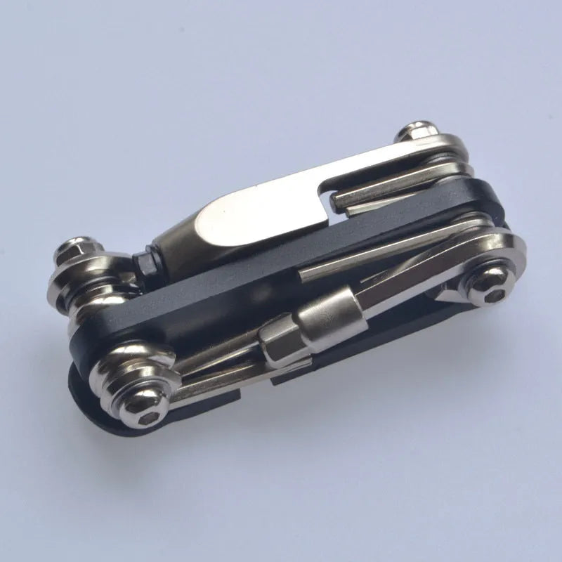 Chrome vanadium steel bicycle combination repair tool in black, red, yellow, and blue colour options