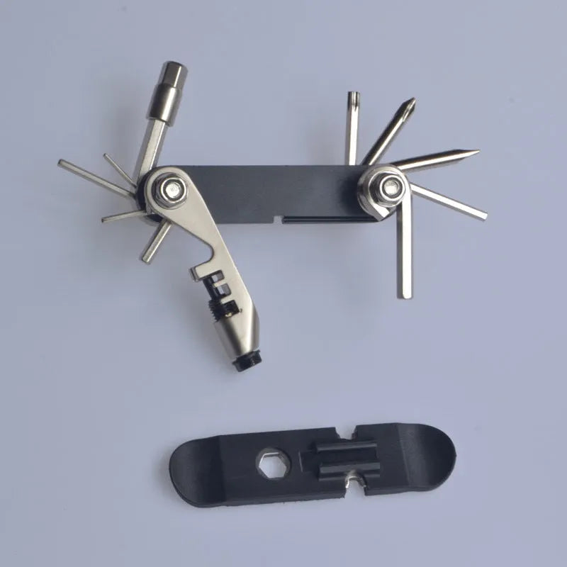 Chrome vanadium steel bicycle combination repair tool in black, red, yellow, and blue colour options