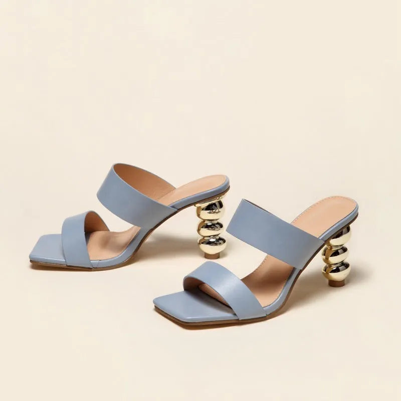 Summer women's electroplating heel sandals with metal detail artificial PU upper high heel five colours