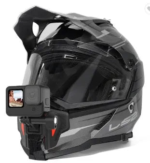 Black GoPro motorcycle helmet chin strap mount for action cameras with stainless steel clasp