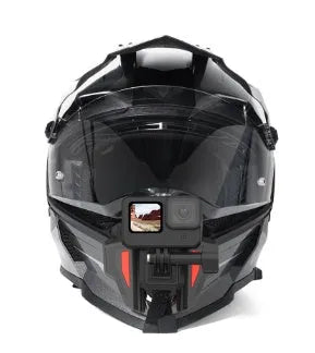 Black GoPro motorcycle helmet chin strap mount for action cameras with stainless steel clasp