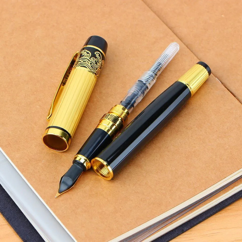 Patterned Orb Pen metal fountain pen black with iridium nib and rotating ink system