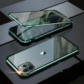 Tempered glass anti-spy phone case for iPhone with geometric pattern in black silver red gold green or blue