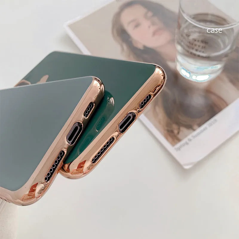 Solid colour TPU luxury plating love phone case for iPhone in blue, shown on a phone.
