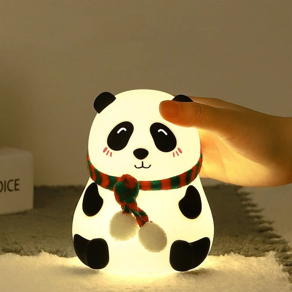 Panda-shaped silicone night light with USB charging port and soft white glow illumination