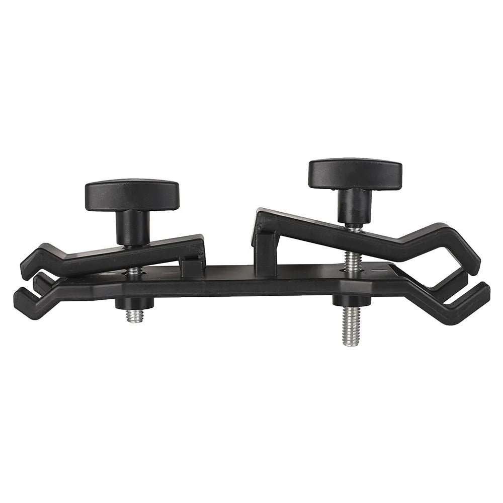 Black ABS plastic umbrella clip for camera tripods with adjustable screw clamp mechanism