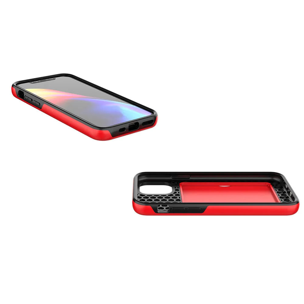 Slim solid-colour mobile phone case for iPhone 11, shown in black, red, pink, blue, dark blue, and purple.