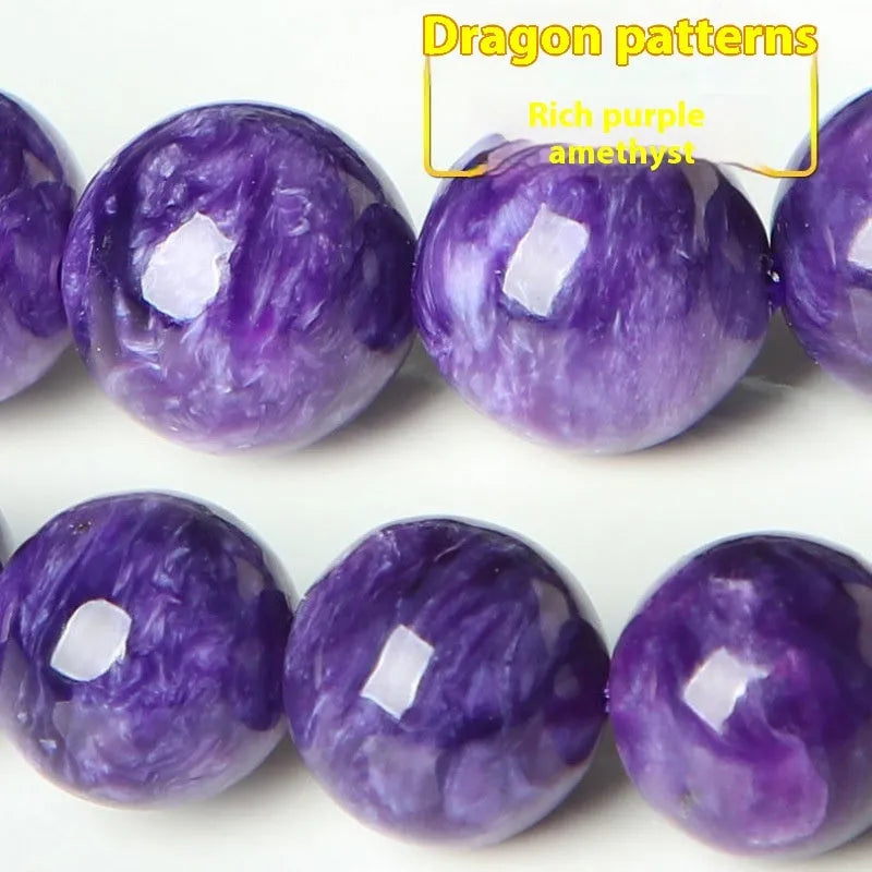 Charoite crystal bracelet with platinum-plated beads in transparent natural finish