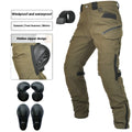Men's solid colour waterproof windproof motorcycle cycling pants with belt and protective knee pads