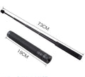 Retractable aluminium selfie stick extended to 1 metre with phone attached and Bluetooth remote in hand