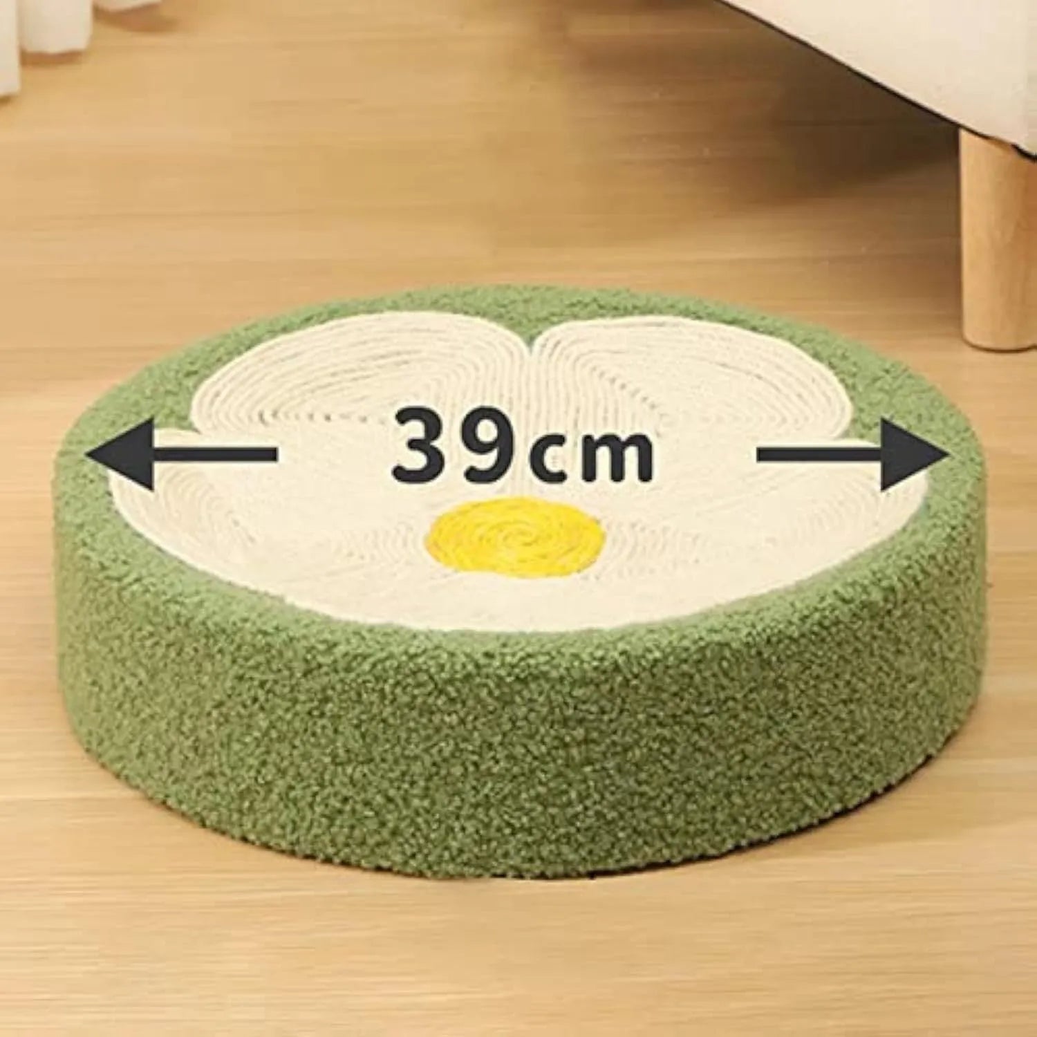 Green round sisal cat scratcher bowl lounge bed with a deep bowl shape for scratching and sleeping.