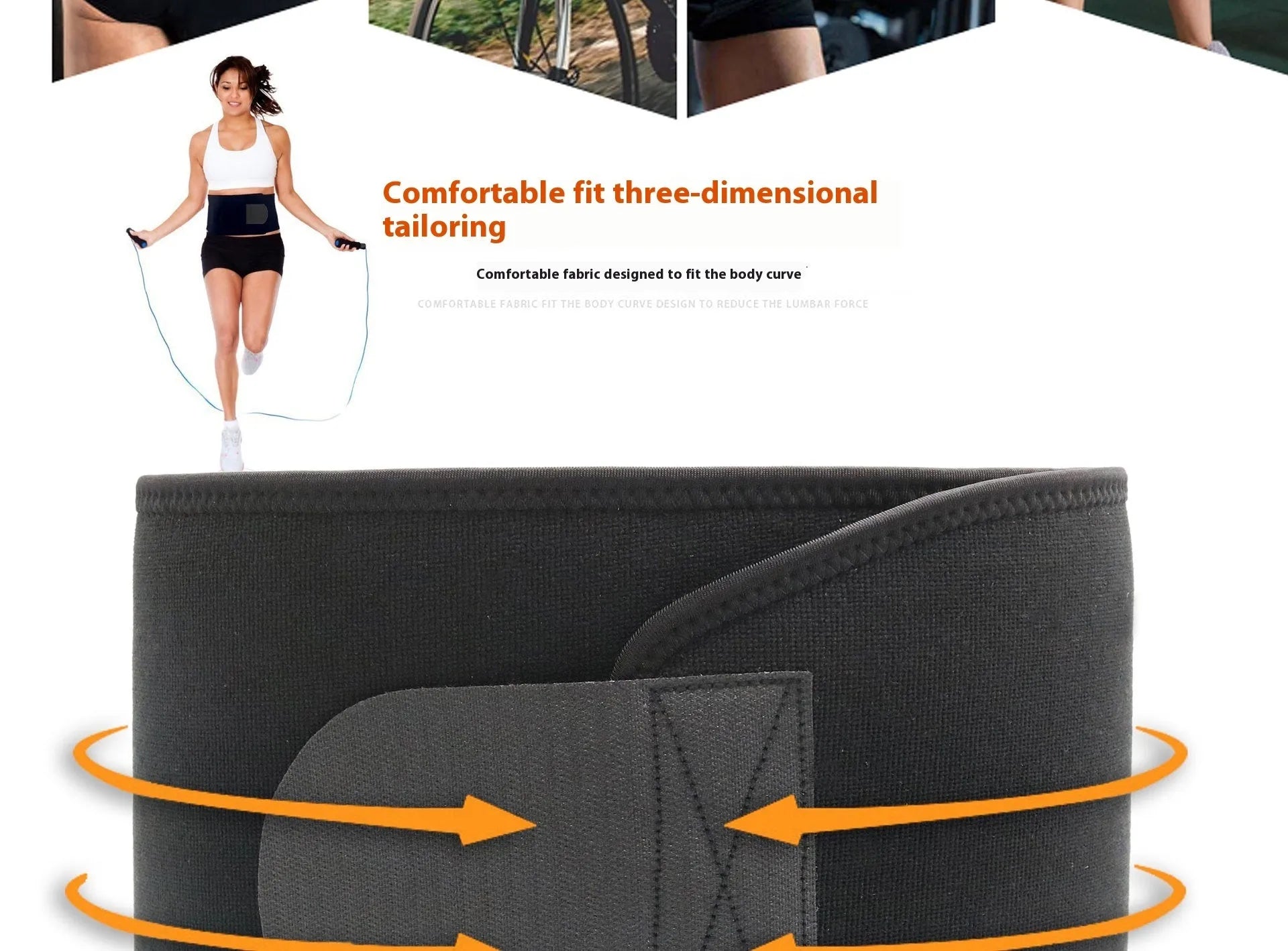 Neoprene hot lumbar support belt for fitness in black, blue, or pink colours.