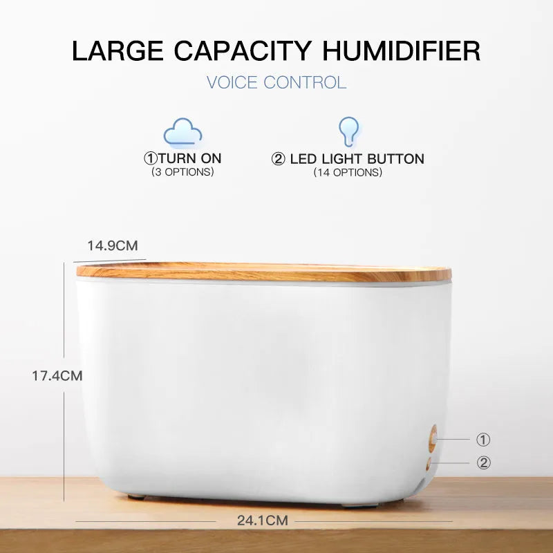 GX-22K white household atomizer humidifier and diffuser with night light on a wooden table