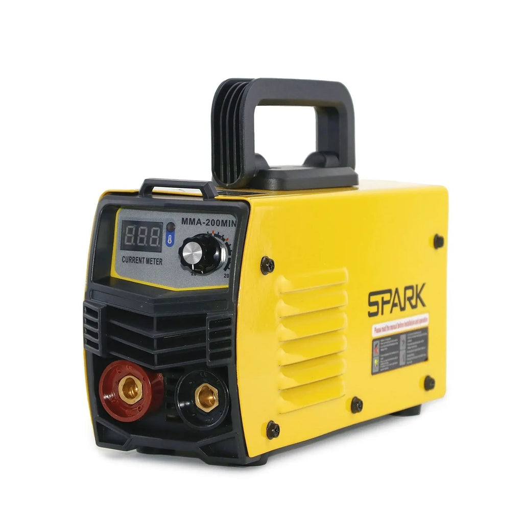 MMA-200MIN 220V DC inverter welding machine with welding tongs, grounding clamp, face shield and brush hanger accessories