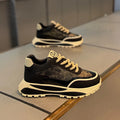 Men's thick sole retro dad shoes in synthetic leather with lace-up front and mid heel