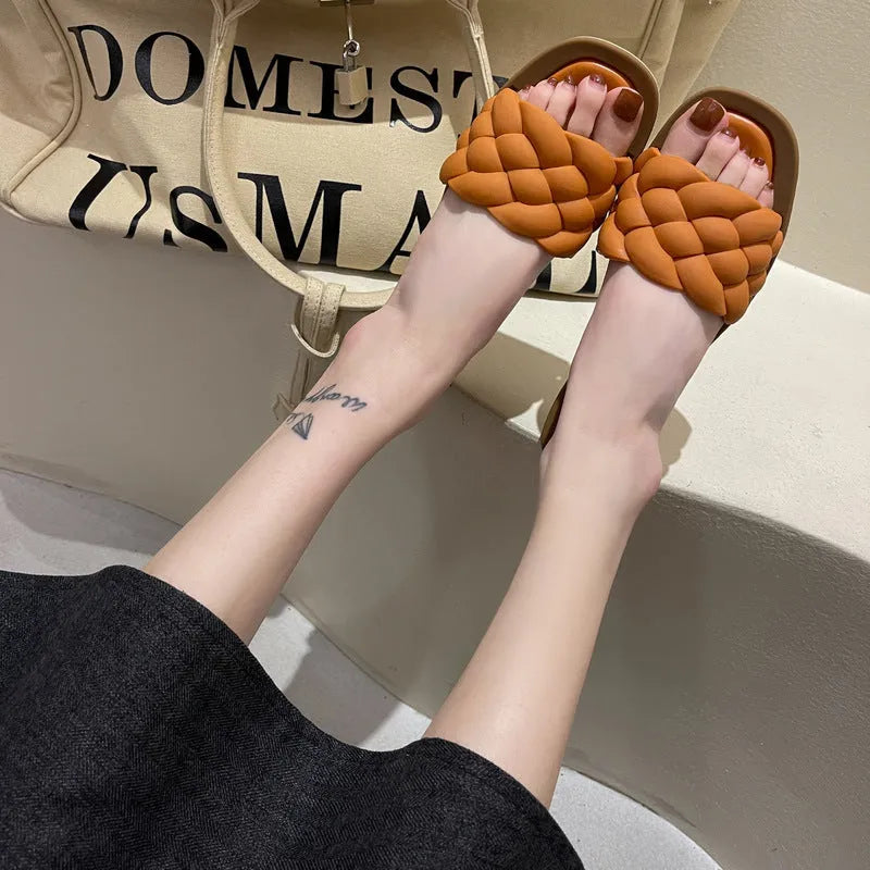 Women's plaid pattern beach sandals with anti-skid thick PVC soles in four colour options