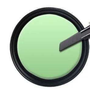 Set of neutral density camera lens filters in ND2, ND4, ND8, and ND400 with various thread sizes from 37mm to 95mm.