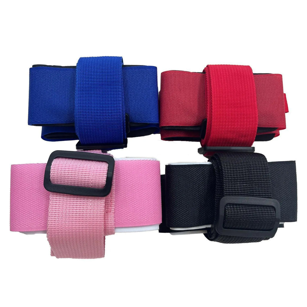 Skiing bandage strap with hook and loop fastening and adjustable sled design in multiple colours