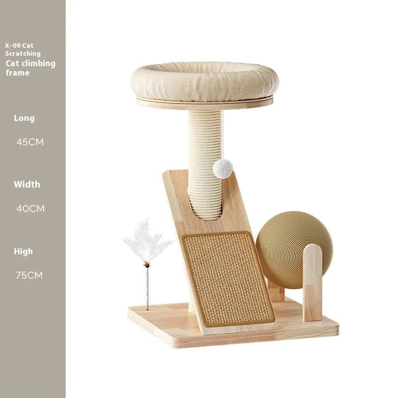 Compact cat climbing frame with a sisal scratch board and natural jute frame