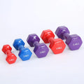 Bright coloured plastic fitness dumbbells with glossy surface in various weights for home workouts