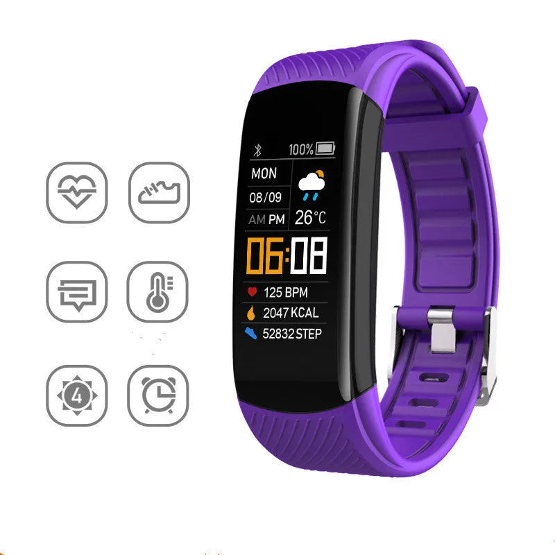 Adult TPU sports pedometer bracelet with coloured strap and 0.96-inch screen.