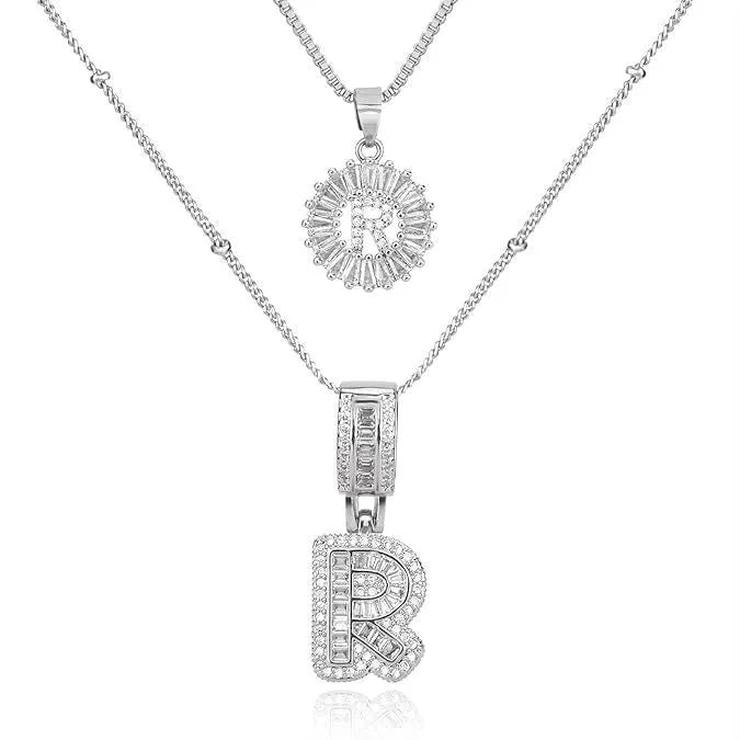 18K gold plated copper alphabet pendant necklace letter A with melon seeds chain on white background