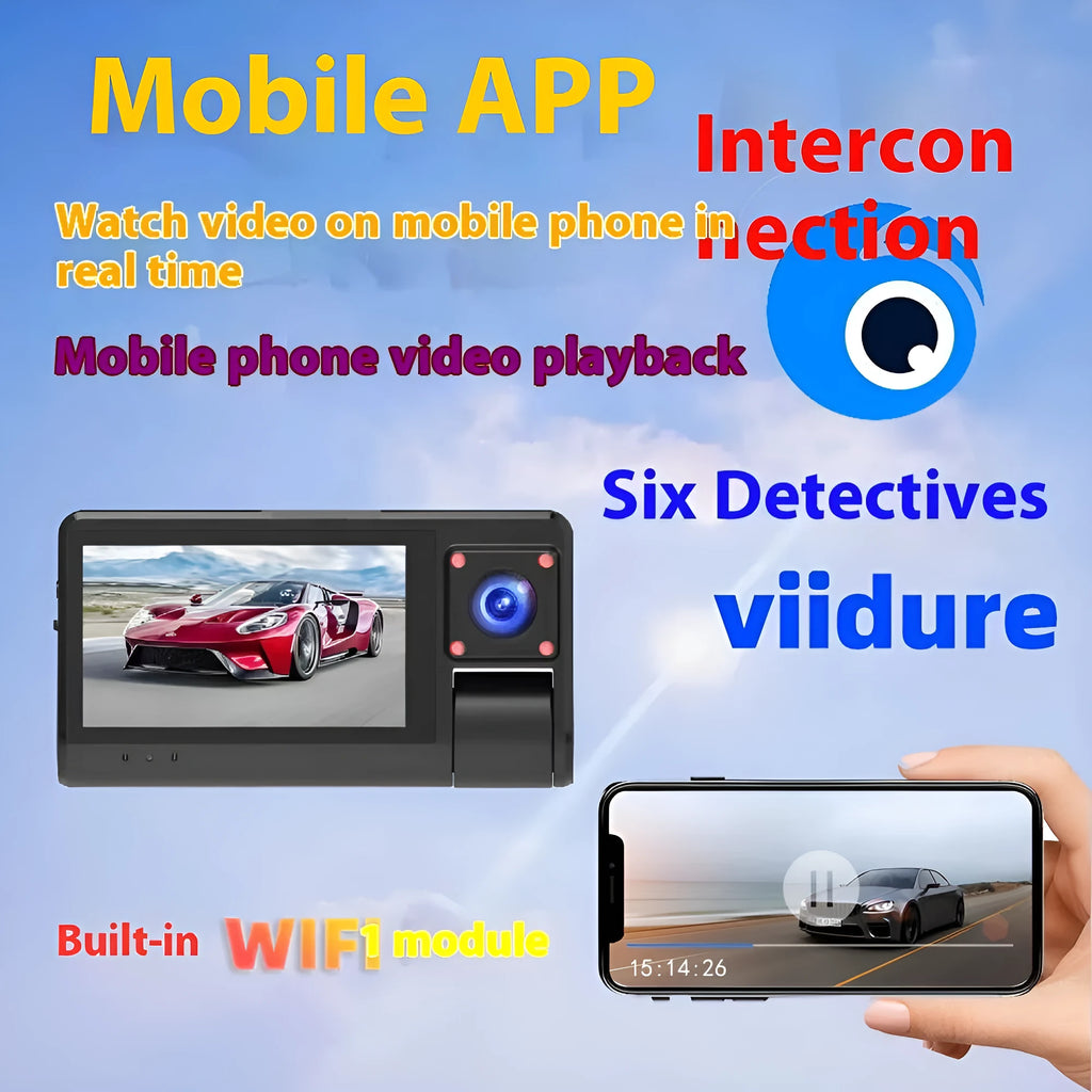 Black G50 driving recorder dash cam with 3 inch touch screen for windshield mounting