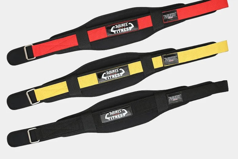 Nylon fitness weightlifting waistband in black red yellow colours for adult gym training