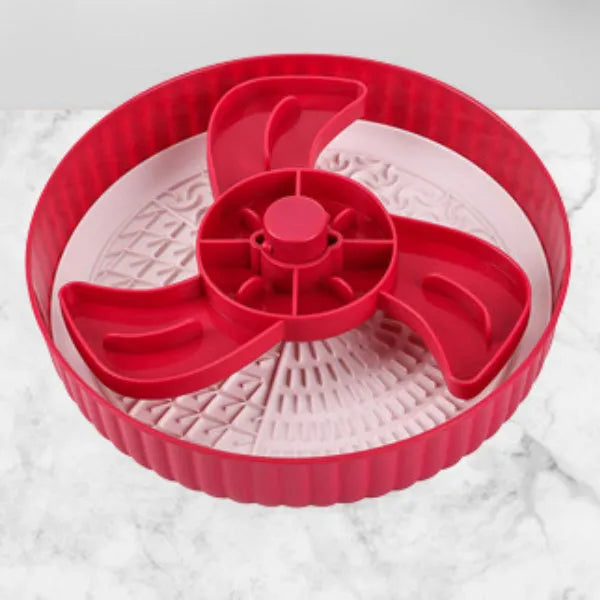 Pet food bowl with rotating game board and silicone anti-choke pad in multiple colour options