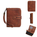 Women's black PU leather zipper coin purse wallet with integrated card slots.