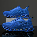 Men's sapphire blue mesh sports trainers with lace-up front on a white background
