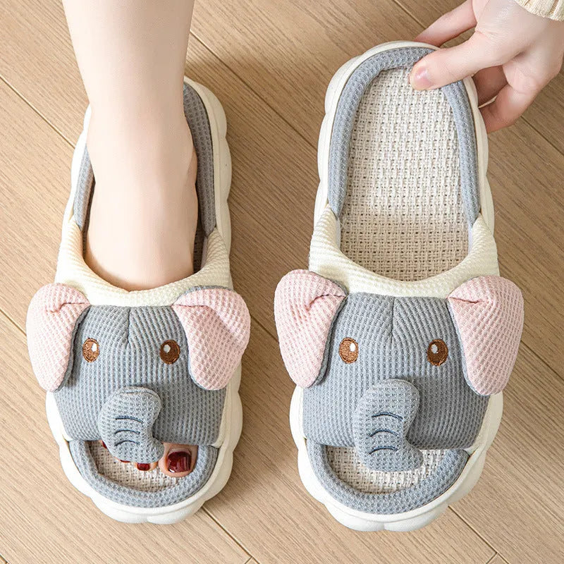 Elephant grey open toe linen slippers for couples with PVC sole and EVA midsole